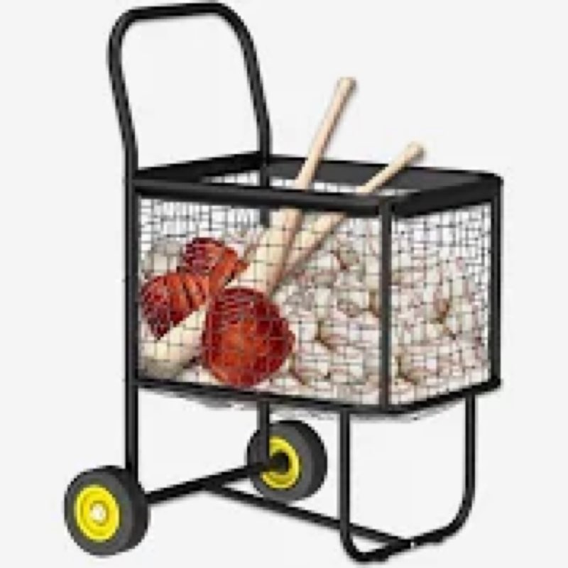 JOSPOW Baseball Cart with Wheels, Holds 300+ Baseballs or 150 Softballs, Heavy-Duty with Steel Frame
