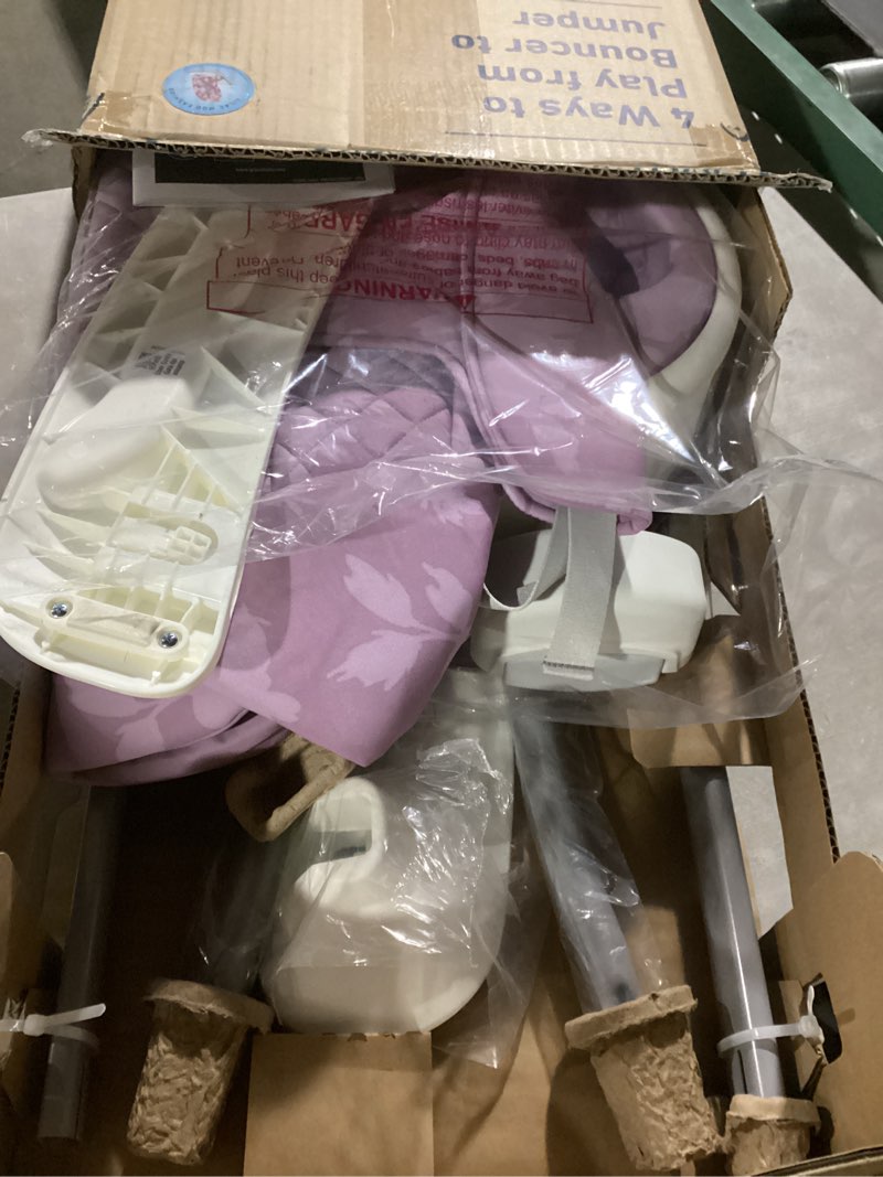 Condition photo showing As Is for graco jumpstart 4-in-1 adjustable infant activity bouncer & jumper, versatile baby swing, floor seat, and kids chair with snack tray, lilac mod
