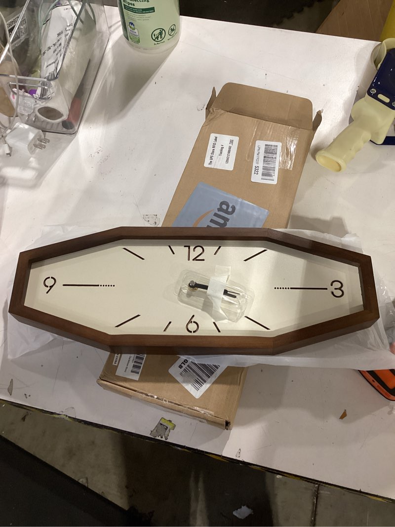 Condition photo showing Good Condition for Wooden Retro Wall Clocks, 18 Inches Square Clocks Rectangular Wall Clock Battery Operated Silent Non-Ticking, for Kitchen Living Room Office Home Desk Bedroom (Brown)