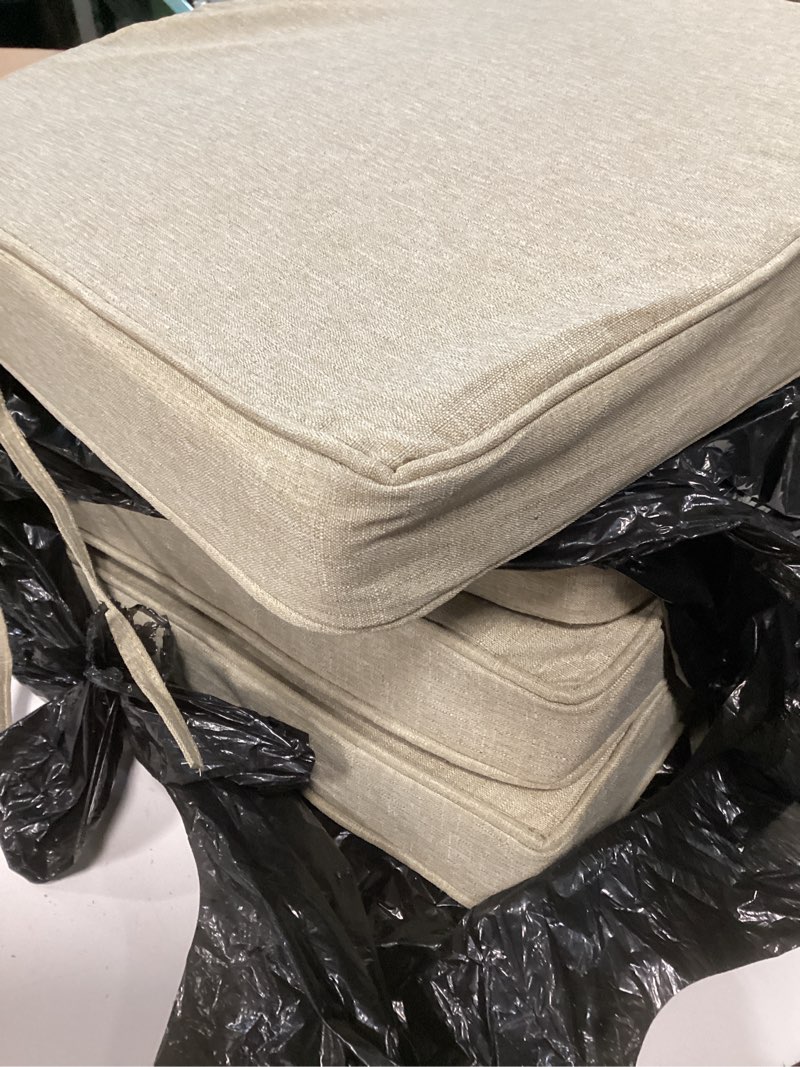 Condition photo showing Good Condition for sunrox gel memory foam chair cushions, fadeshield water-, stain-resistant durable reversible seat cushion pads with ties for indoor/outdoor kitchen dining office 17\"x16\" set of 6, husk birch husk birch 17x16 inch (pack of 4)