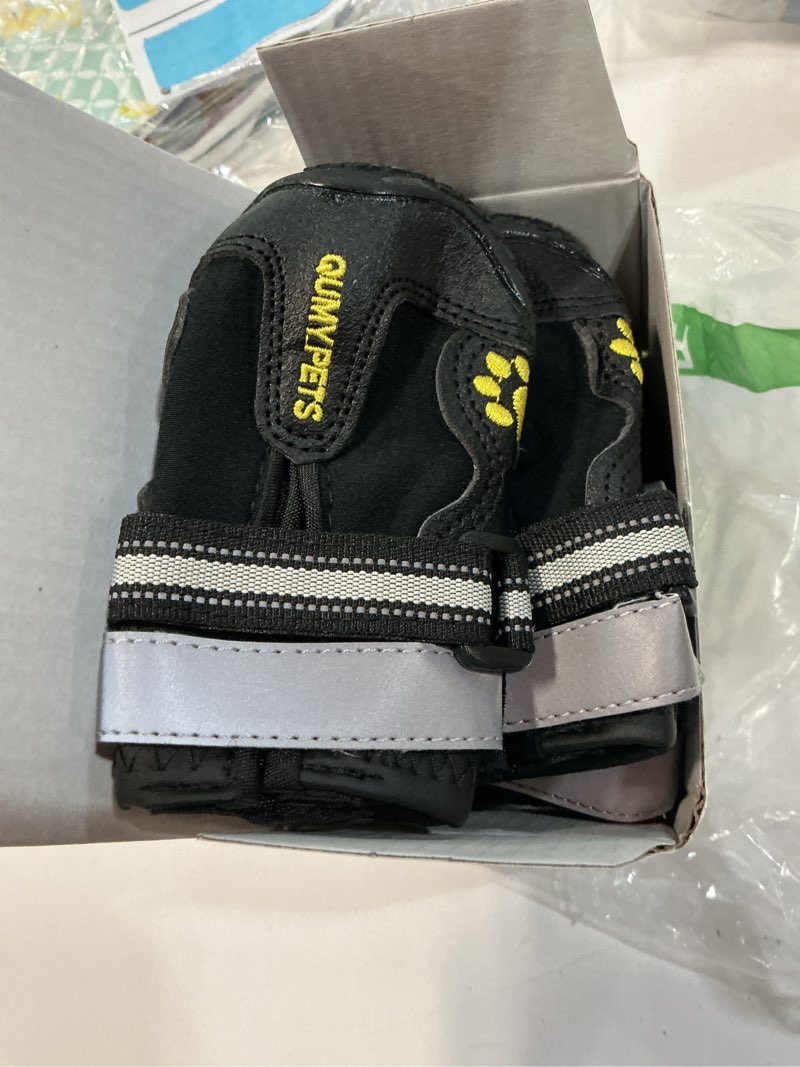 Condition photo showing New/Like New for QUMY Dog Shoes for Large Dogs, Medium Dog Boots & Paw Protectors for Winter Snowy Day, Summer Hot Pavement, Water-Resistant in Rainy Weather, Outdoor Walking, Indoor Hardfloors Skid-Resistant Sole Black Size 2: 1.9''x2.4''(W*L) (Pack of 4)