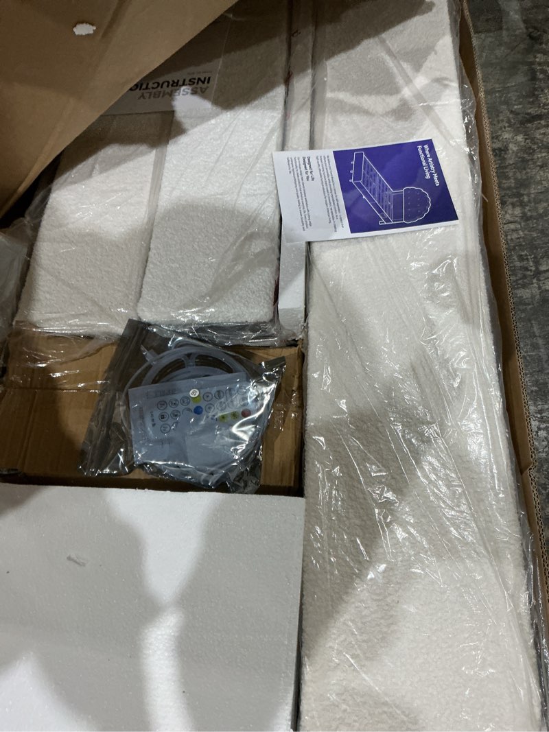 Condition photo showing Good Condition for decofy cookie full upholstered bed frame with led lights, floating bed frames with adjustable headboard and raised footboard for princess/prince bedroom, teddy velvet?white? white full