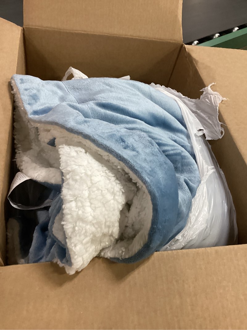 Condition photo showing Good Condition for Bedsure GentleSoft Sherpa Fleece Blanket Queen Size for Bed, Non-Heated, Thick and Warm Throw for Women and Men, Soft Fuzzy Plush Queen Blanket for Winter, Washed Blue, 90x90 Inches Queen (90" x 90") 03 - Washed Blue