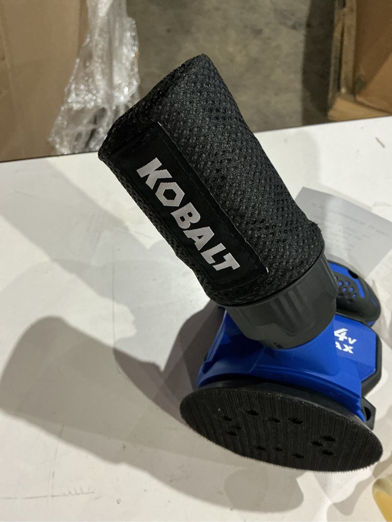 Condition photo showing As Is for kobalt 24-volt brushless variable speed random orbital cordless sander with dust management