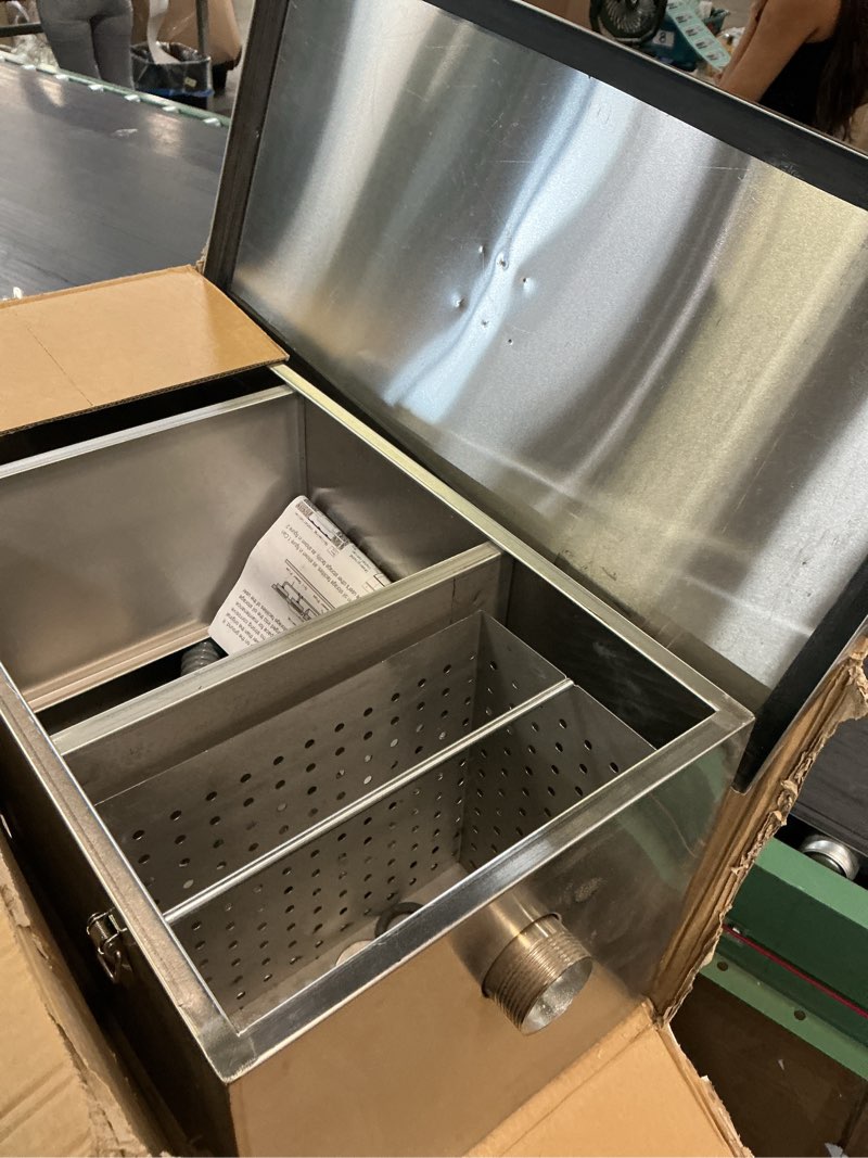 Condition photo showing As Is for 8 lbs commercial grease trap for home restaurants under sink, stainless steel interceptor 8lbs