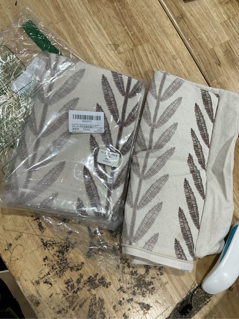 Condition photo showing Good Condition for 100% cotton farmhouse leaves throw pillow covers set of 2, 22x22 inch mixed beige pastoral decorative print cushion covers for sofa bed living room home decor mixed beige 22" x 22" (pack of 2)