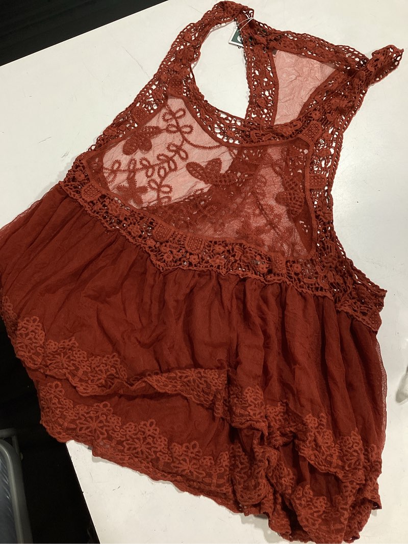 Condition photo showing Good Condition for eomenie women's swimsuit lace cover up loose sheer sleeveless swim cover sexy backless bathing suit coverup beach dress one size red
