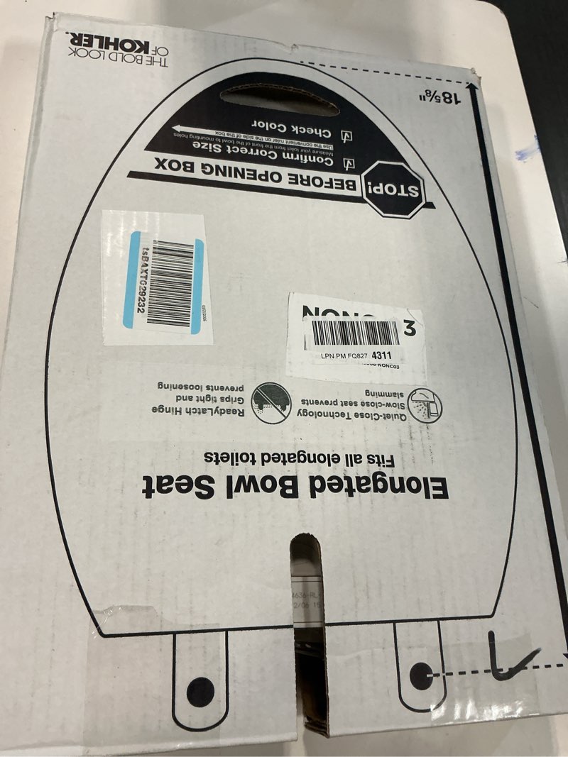Condition photo showing New/Like New for kohler 4636-rl-0 cachet readylatch elongated toilet seat slow close, soft close toilet seat quiet lid, contoured grip-tight bumpers installation hardware, apartment essentials, white white elongated ready latch