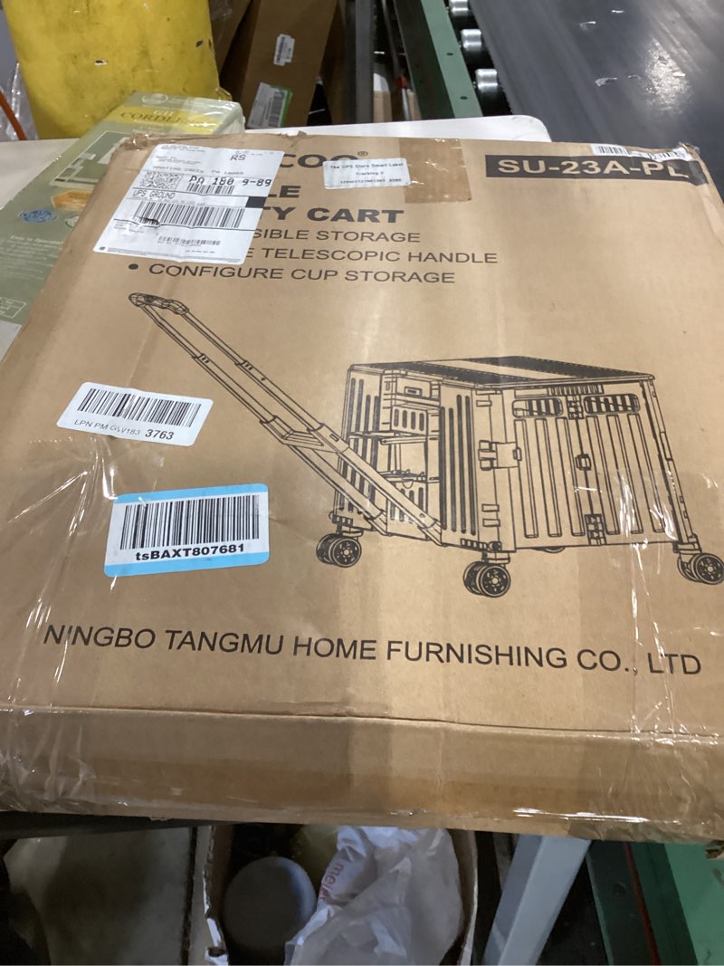Condition photo showing New/Like New for folding utility cart portable rolling crate handcart shopping trolley collapsible tool box, with lid