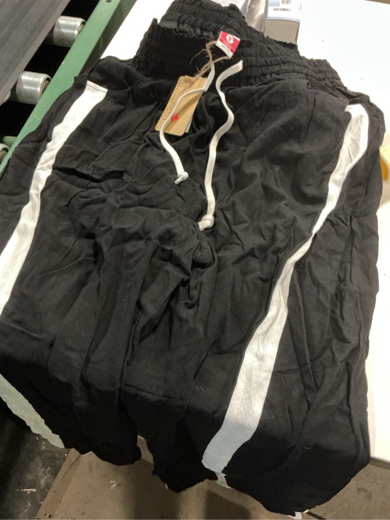 Condition photo showing Good Condition for (size:l)tarse womens linen wide leg pants baggy casual drawstring elastic waisted contrast color loose y2k pants with pocket black large