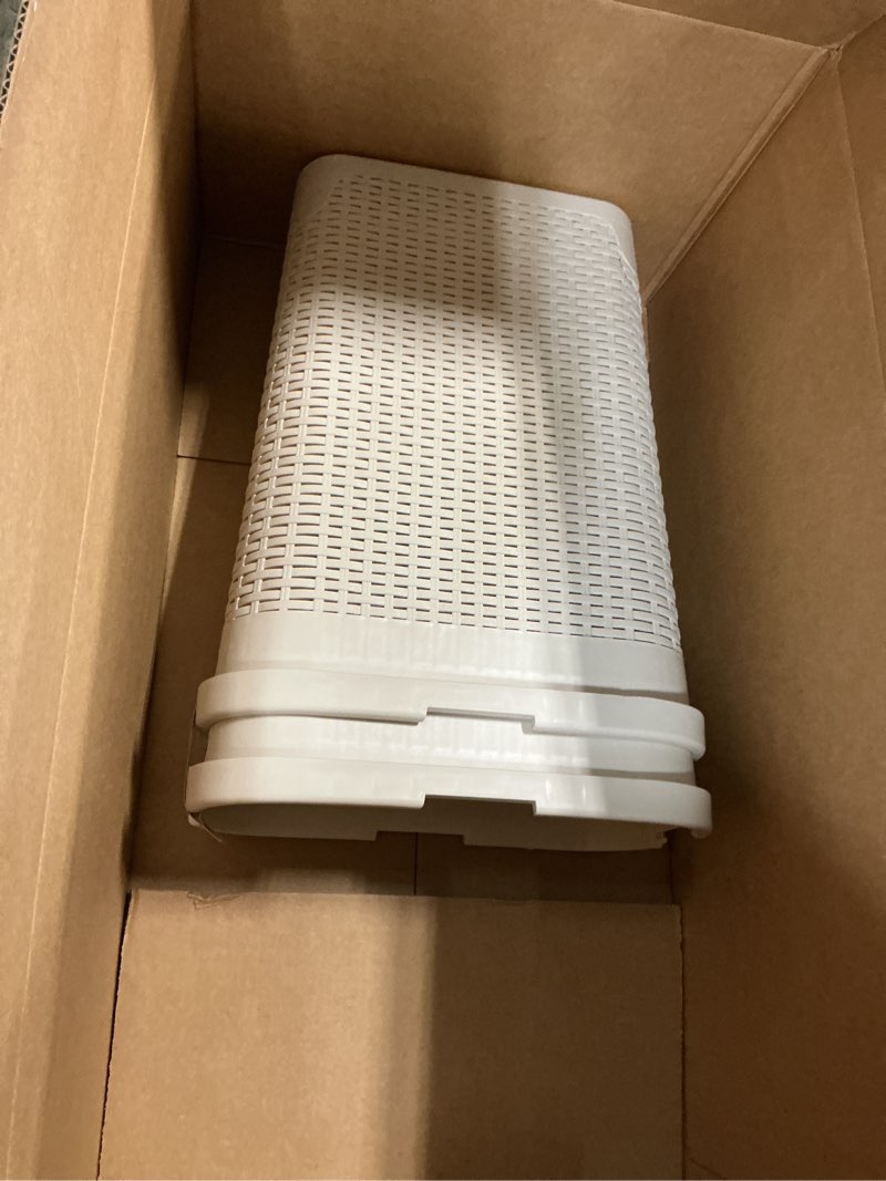 Condition photo showing As Is for Mind Reader Slim Laundry Hamper with Lid, 40L Clothes Basket, Premium Wicker Design, Plastic, Set of 2, Ivory Ivory Set of 2