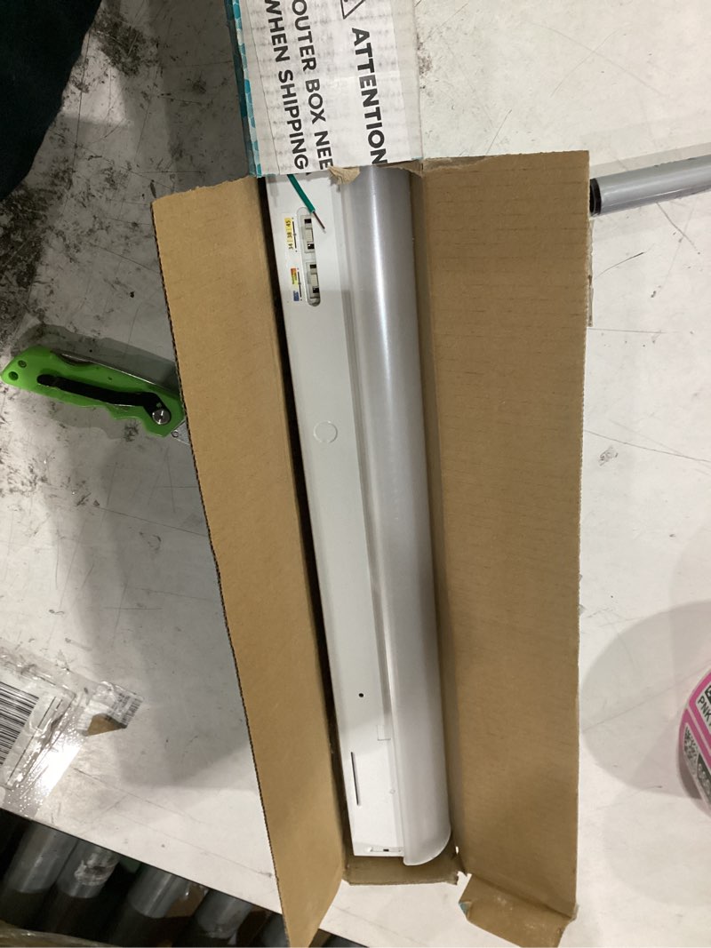 Condition photo showing As Is for luxrite 3ft slim led shop light, 25w, 3450 lumens, linear strip, 3 color selectable 3500k-5000k, 0-10v dimmable, flush mount, ul listed - garage, workshop