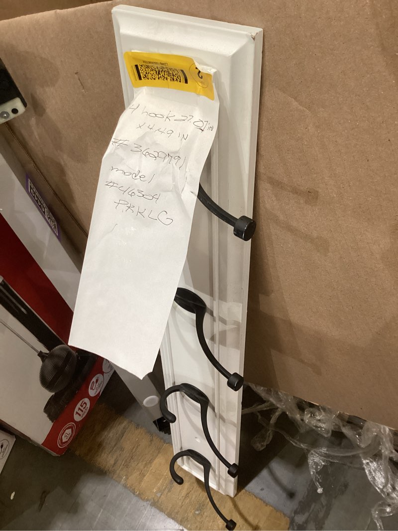Condition photo showing As Is for style selections 4 -hook 27.01-in x 4.49-in h white rail and black hooks decorative wall hook ( 35-lb