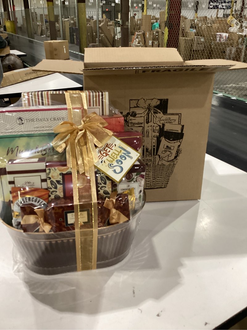 Condition photo showing New/Like New for Broadway Basketeers Get Well Basket – Gourmet Care Package with Snacks, Cookies, Chocolates & Treats - Get Well Soon Gift Baskets for Women, Men After Surgery - Feel Better Best Food Gifts to Send