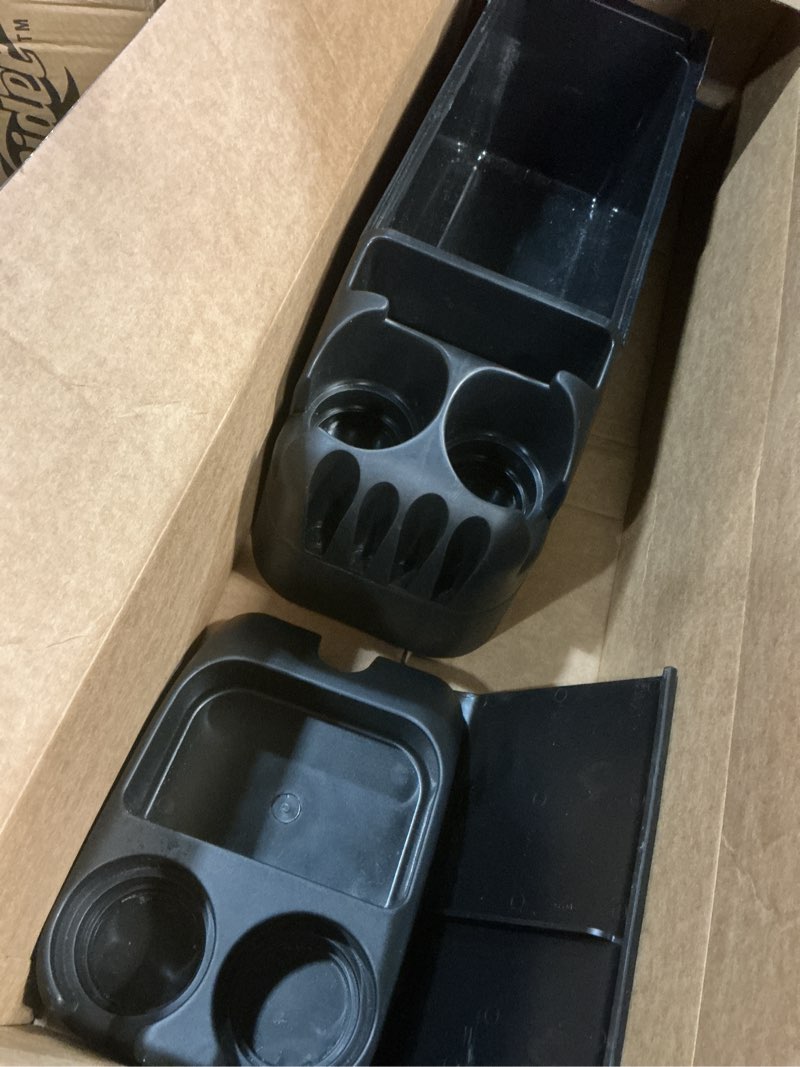 Condition photo showing As Is for center console for minivans, suvs, middle van console, extra cup holders, large storage, 27"l x 11.5"w x 8.5"h,made in usa (black) extra cup holders console black