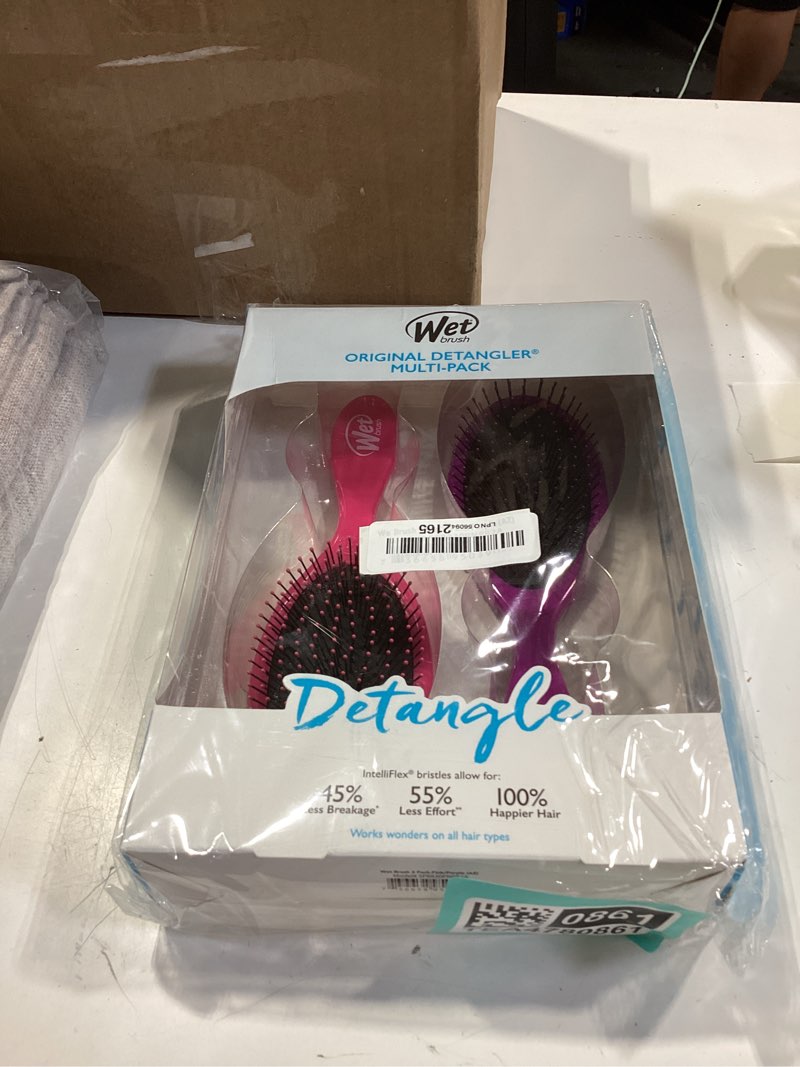 wet brush detangling brush, original detangler (pink & purple, 2 pack), wet & dry tangle-free hair brush for women & men, no tangle, soft and flexible bristles for straight, curly and thick hair pink/purple 2 count (pack of 1)