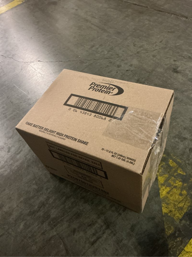Condition photo showing Good Condition for (best by 22/may/2026)premier protein shake, cake batter, 30g protein, no added sugar, 24 vitamins & minerals to support immune health, 11.5 fl oz, 12 pack (packaging may vary) cake batter 11.5 fl oz (pack of 12)