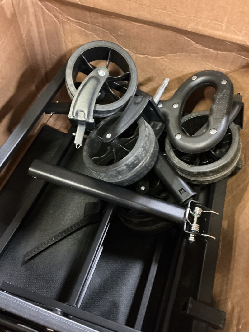 Condition photo showing As Is for extra long collapsible wagon cart, 480lbs heavy duty utility wagons with all-terrain wheels, foldable grocery carts for gardening, shopping, beach, camping, black ebony