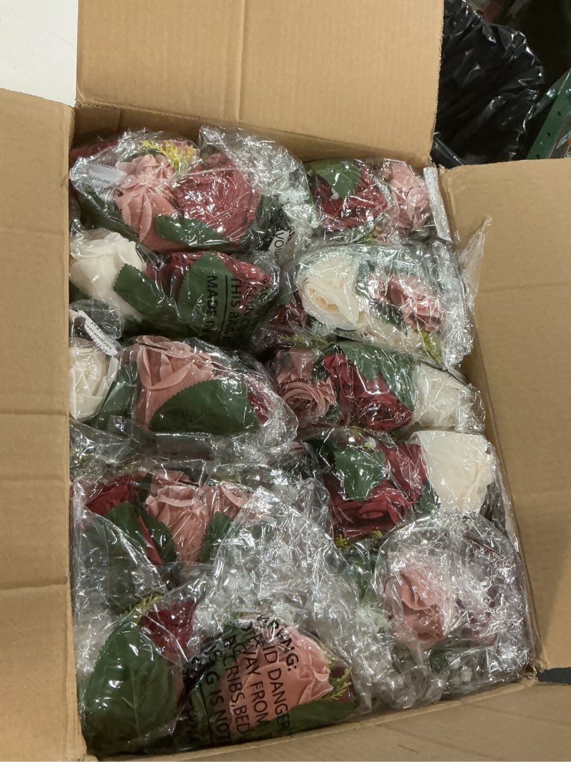 Condition photo showing New/Like New for NUPTIO Artificial Flower Centrepieces for Tables - 10 Pcs Burgundy & Dusty Rose & Creamy White Fake Flowers Roses Balls 9.5in Diam - Silk Faux Rose Arrangement for Wedding Party Table Decor
