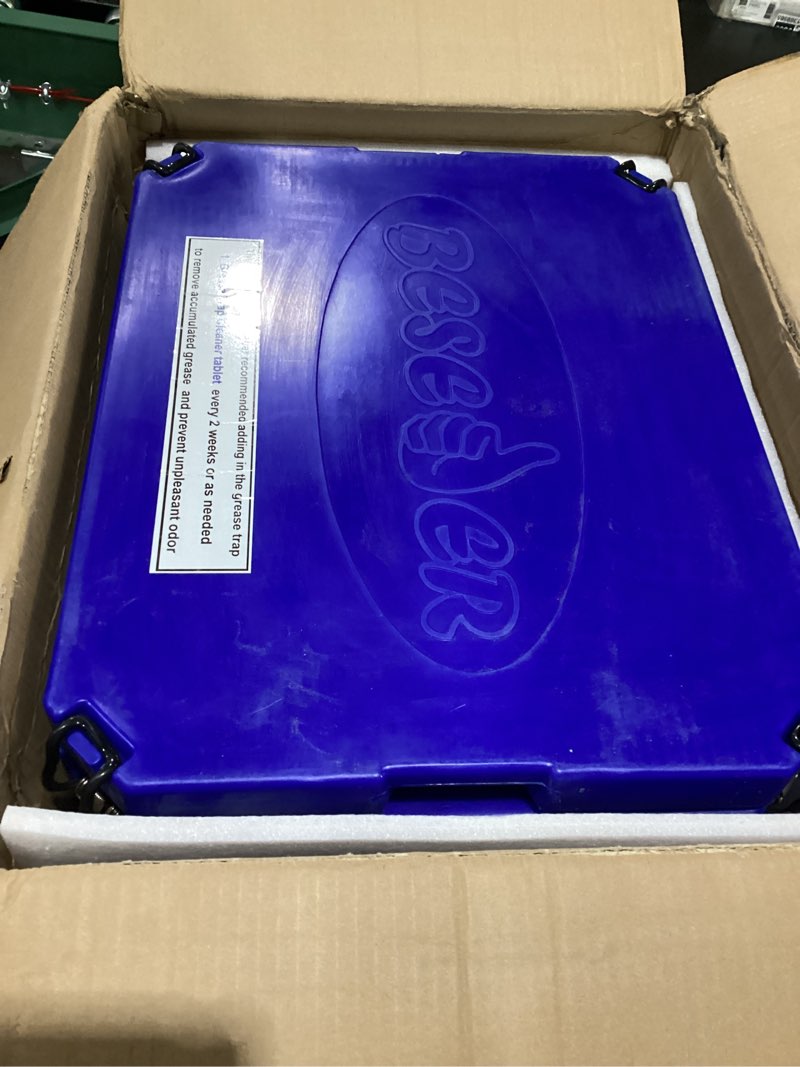 Condition photo showing As Is for beseder grease trap interceptor plastic 10 gpm (20 lb capacity) commercial kitchen