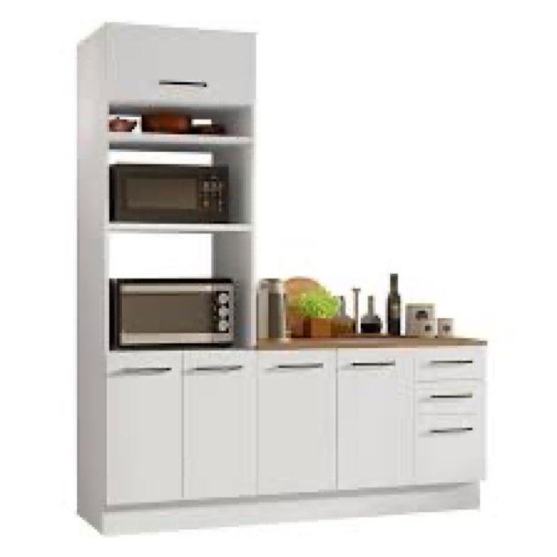 (incomplete only 1 box )Hokku Designs Hazel 2-Piece Kitchen Storage Set with 3 Door Pantry Cabinet and 3 Drawers Base Cabinet Adjustable Feet 74 Inch Wooden Modern Organization Units - White