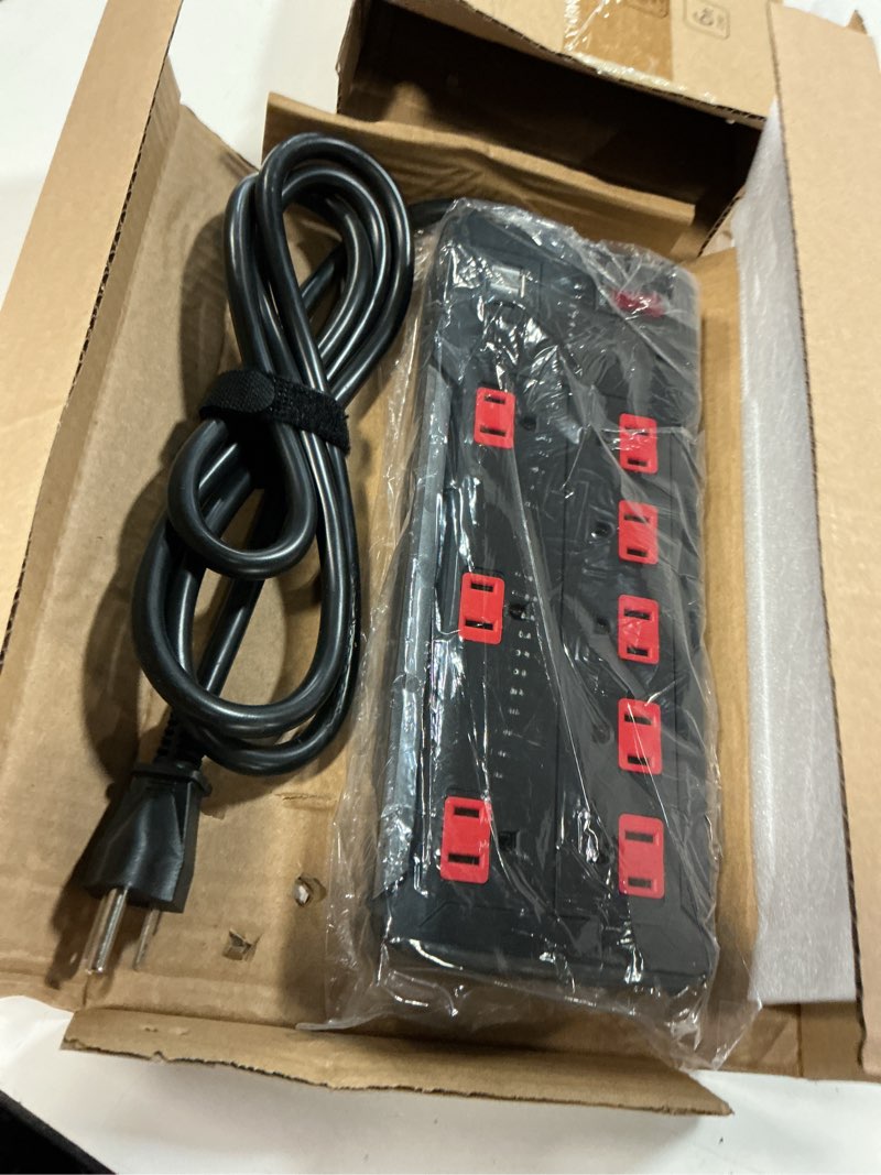 Condition photo showing Good Condition for outlet power surge protector 6ft cord, 8 outlets, 2 usb ports, 1 type-c