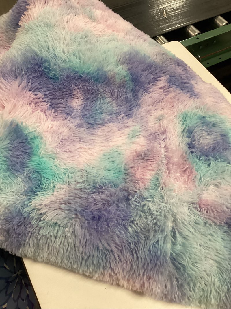 Condition photo showing As Is for PAGISOFE Cute Furry Pastel Rug for Girls Bedroom, Soft Purple Shag Tent Rug for Girls, Kids Room, Playroom, Nursery, Classroom, Home Decor, Plush Mermaid Kawaii Rug, Fluffy Fuzzy Carpet, 4x6 Area Rug