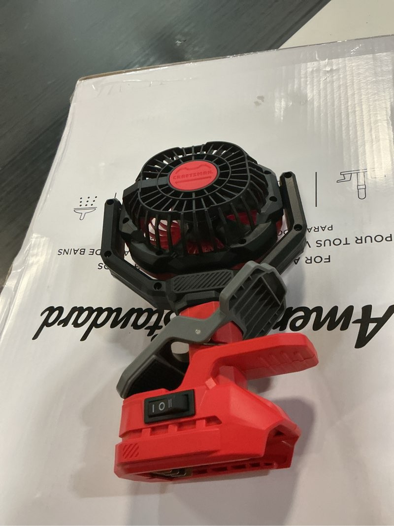 Condition photo showing Good Condition for craftsman 4-in indoor desk fan, battery powered, in red and black