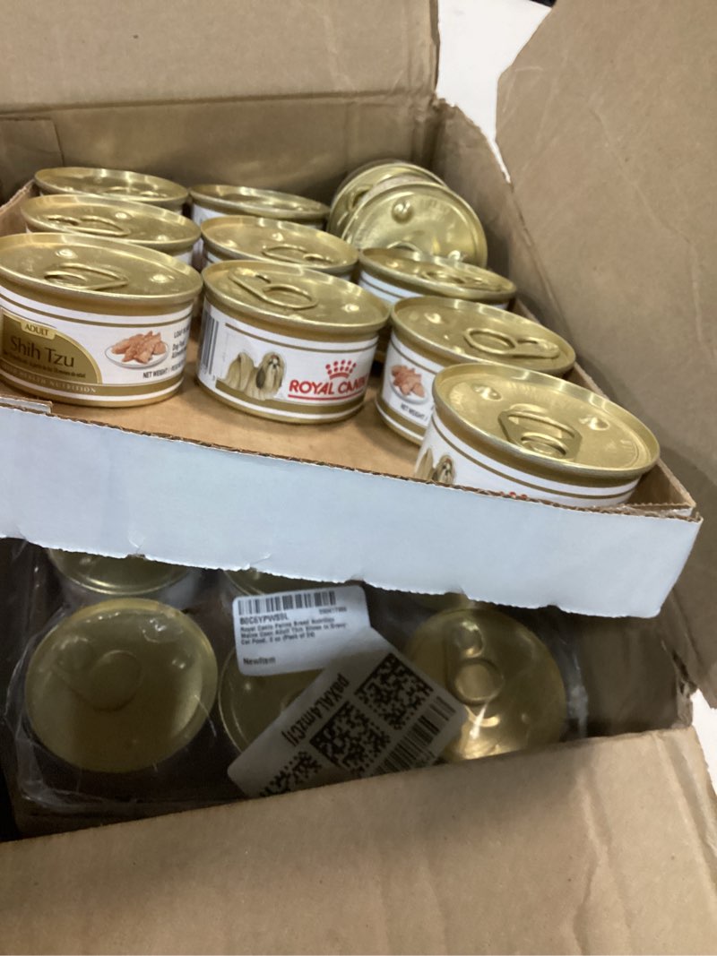 Condition photo showing New/Like New for ( BBD:12/JAN/2028) Royal Canin Feline Breed Nutrition Maine Coon Adult Thin Slices in Gravy Canned Cat Food, 3 oz can (24-count) 3 Ounce (Pack of 24) Adult Thin Slices in Gravy