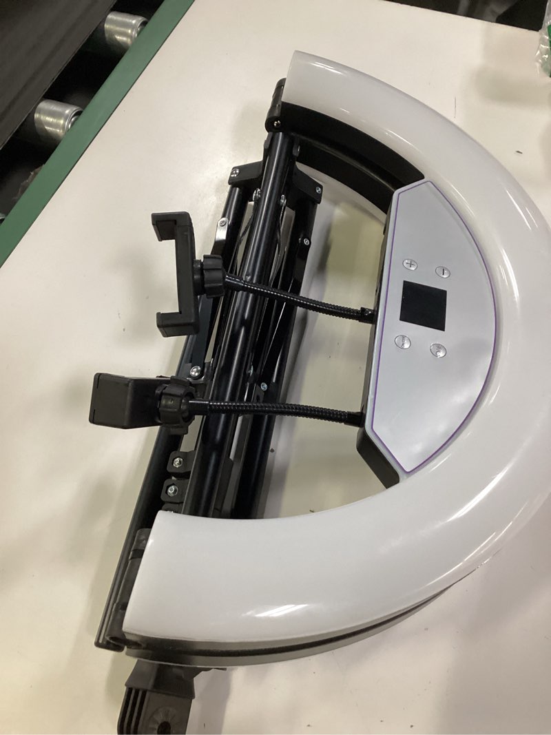 Condition photo showing As Is for 18" foldable ring light with stand for iphone ipad, led display/2 usb ports/4 phone tablet holders, 2700-6500k dimmable ring light for tattoo barber makeup studio video recording photography black 18inch