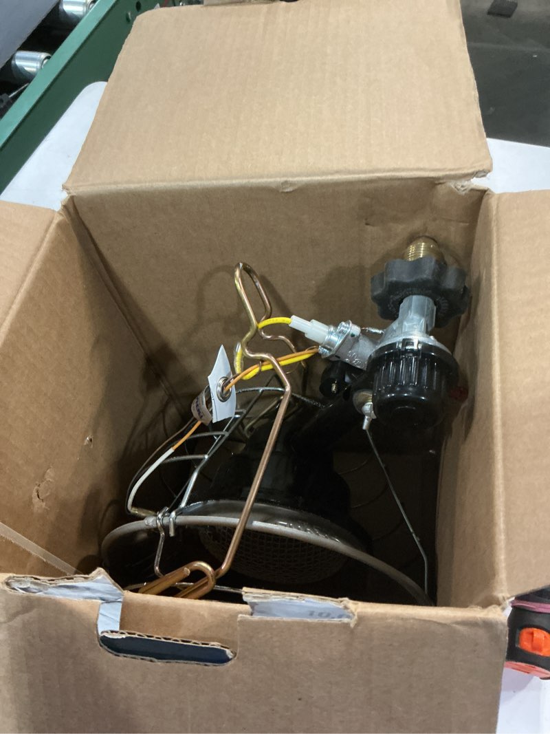 Condition photo showing As Is for 15,000 BTU Single Tank Top Portable Propane Radiant Heater,Grey/ Silver Space Heater