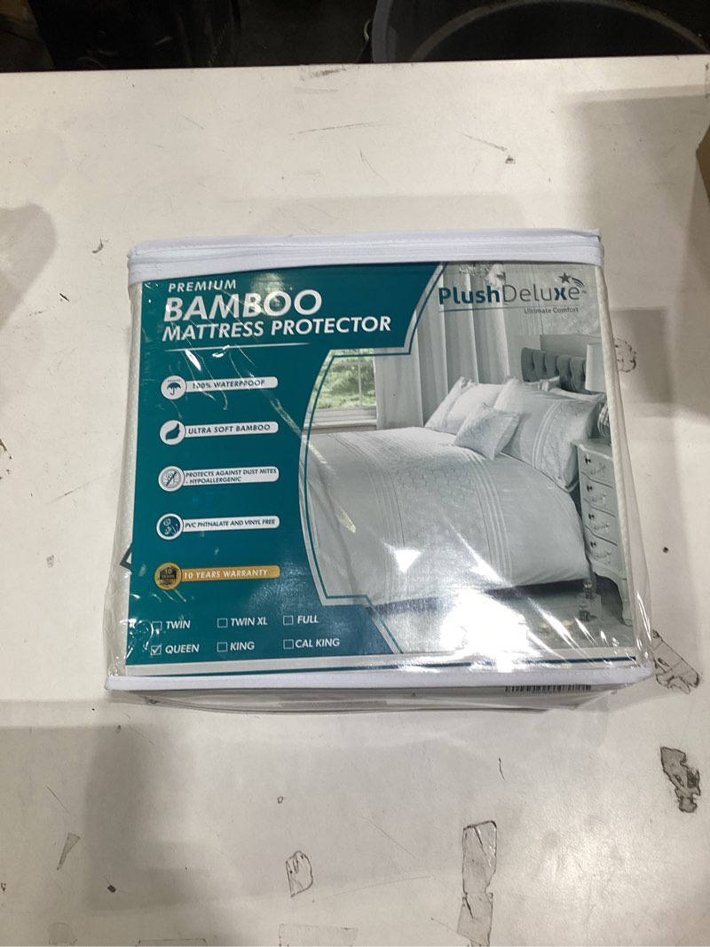 Condition photo showing New/Like New for PlushDeluxe Premium Bamboo Mattress Protector – Queen Size, Waterproof, & Ultra Soft Breathable Noiseless Washable Bed Mattress Cover for Comfort & Protection - White