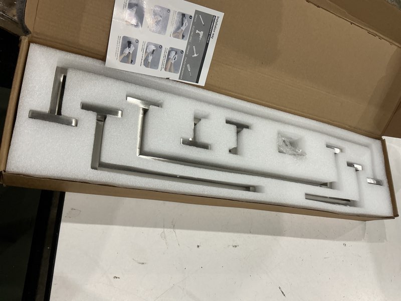 Condition photo showing Good Condition for 6 pieces brushed nickel bathroom hardware accessories set hand towel ring 16&23.6 inch round towel bar silver toilet paper holder towel hooks 2 pieces sus 304 stainless steel,heavy duty,wall mounted brushed nickel 6 piece 24"