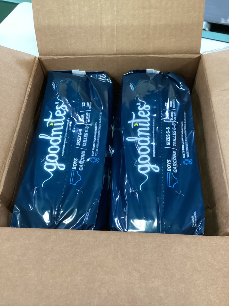 Condition photo showing item condition for Goodnites Boys' Nighttime Bedwetting Underwear, Size S/M (43-68 lbs), 44 Ct (2 Packs of 22), Packaging May Vary Small/Medium 44