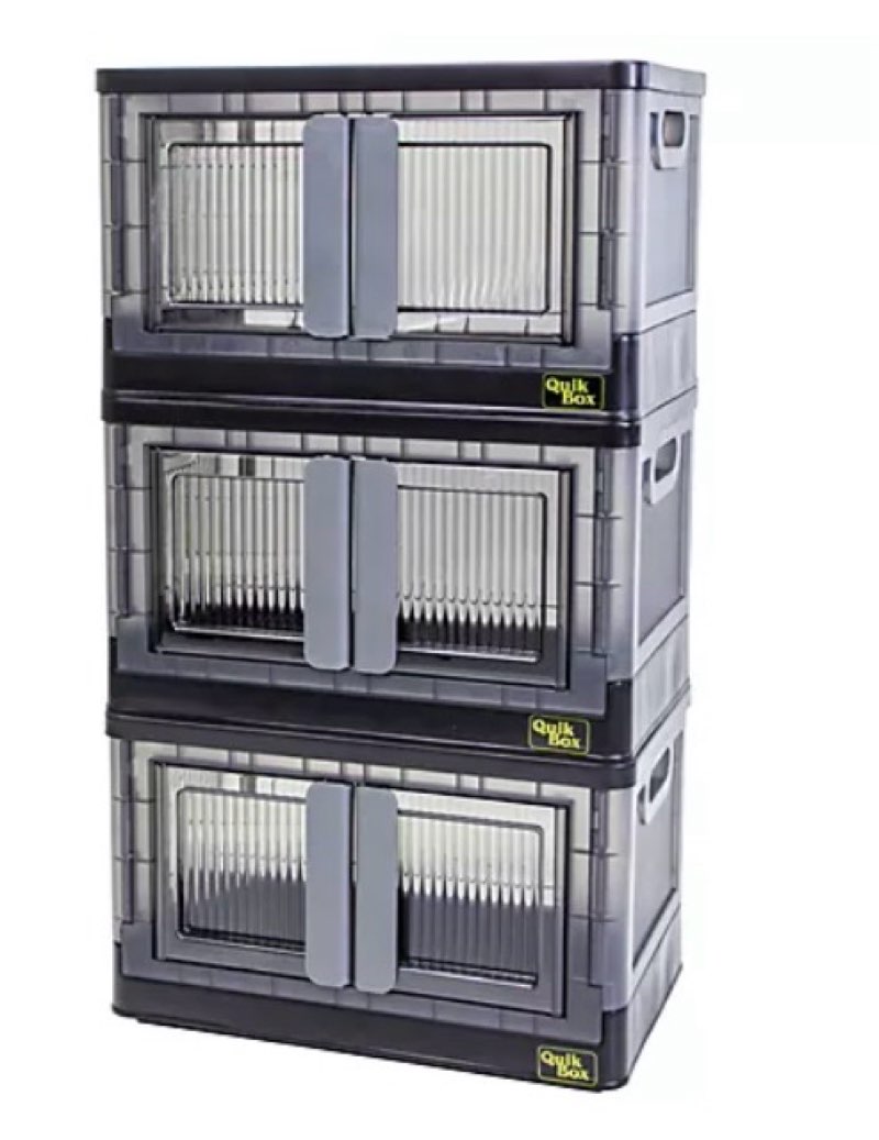 dbest products Quik Box - 8.5 Gallon 3 Pack Stackable Storage Bins with Doors, Collapsible Organizer