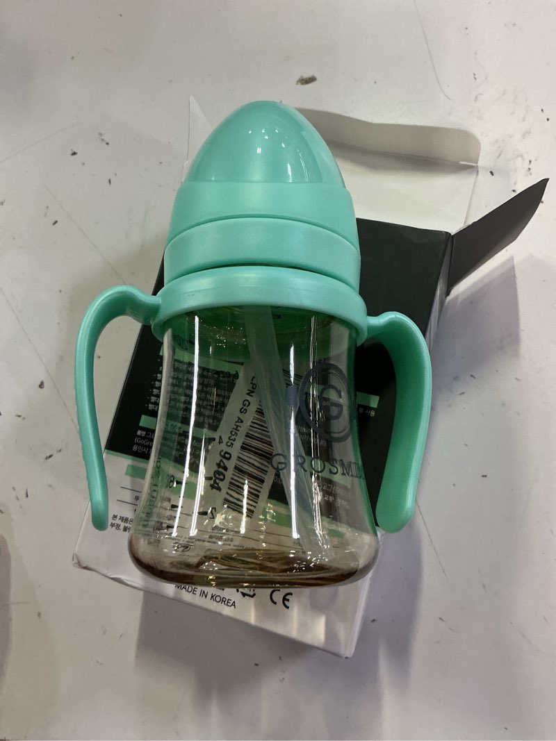 Condition photo showing New/Like New for grosmimi ppsu baby straw cup stage 1, 6m+, spill-proof, 6oz (aqua green) | babies & toddlers 6+ months | removable rotating handles | silicone straw | heat-resistant | bpa-free sippy cup | 200ml