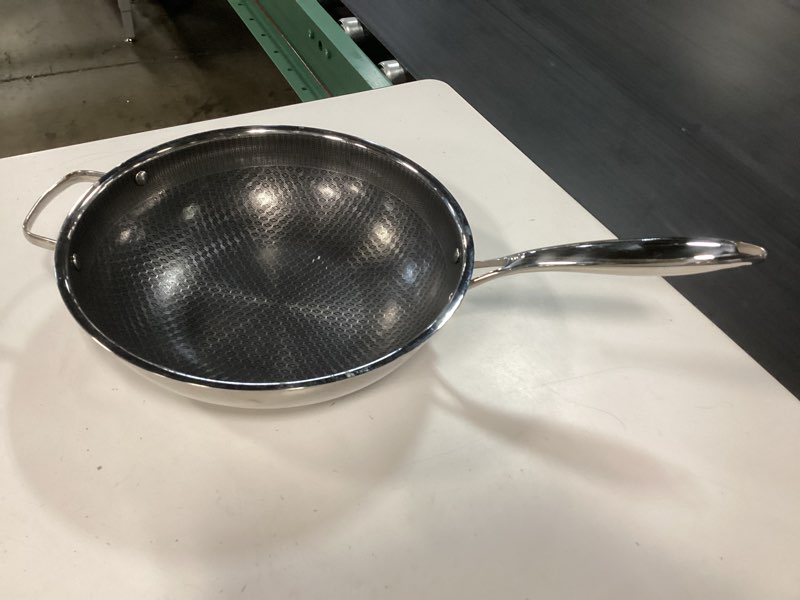 Condition photo showing As Is for 8 inch non stick frying pan, nonstick hybrid tri-ply stainless steel chef's fry pan ceramic coating, pfoa-free non-toxic cookware, dishwasher & oven safe, induction compatible all cooktop