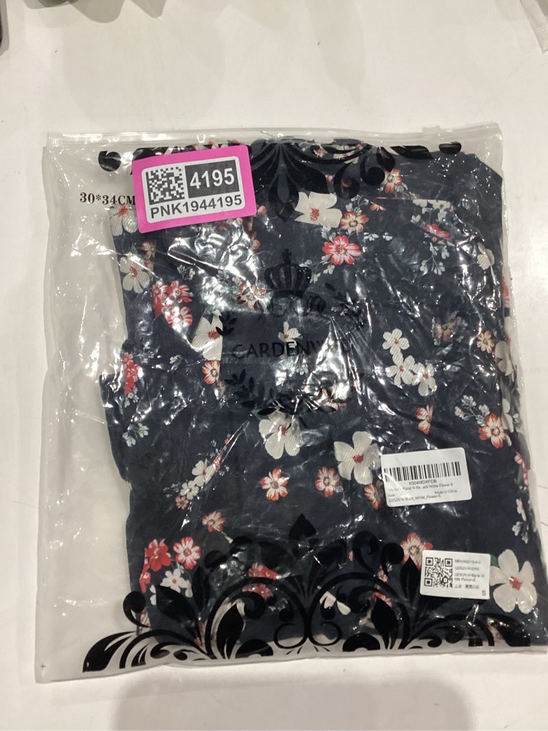Condition photo showing New/Like New for Women's Floral V-Neck Blouse, Short Flutter Sleeves Button Down Summer Casual Top with Waist Tie Small-Medium Black White Flower