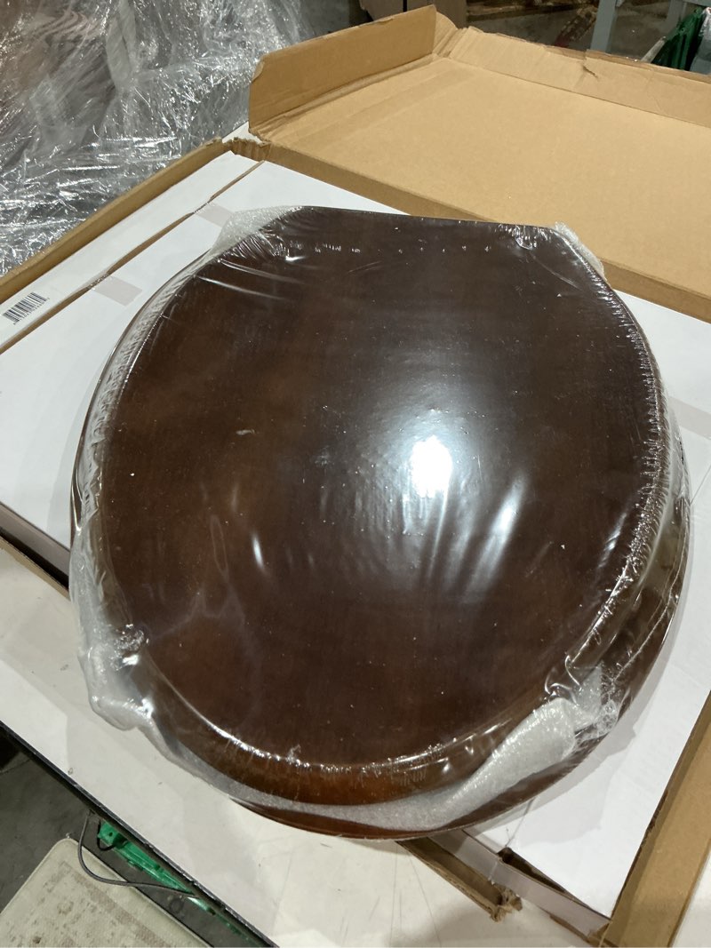 Condition photo showing Good Condition for elongated toilet seat molded wood toilet seat with zinc alloy hinges, easy to install also easy to clean, anti-pinch wooden toilet seat by angol shiold (elongated, dark brown) zinc alloy hinge dark brown