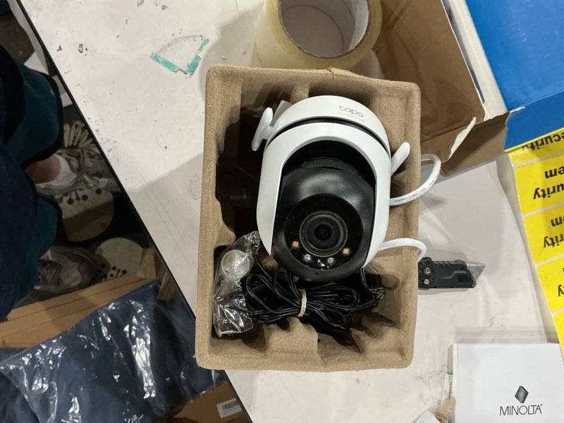 Condition photo showing As Is for Tapo 3K 5MP Outdoor Pan/Tilt Security Wi-Fi Camera – 360° View, Free Person/Vehicle Detection, Starlight Color Night Vision, IP66, Sound and Light Alarm, Works w/Alexa and Google Home, VistaCam 360°