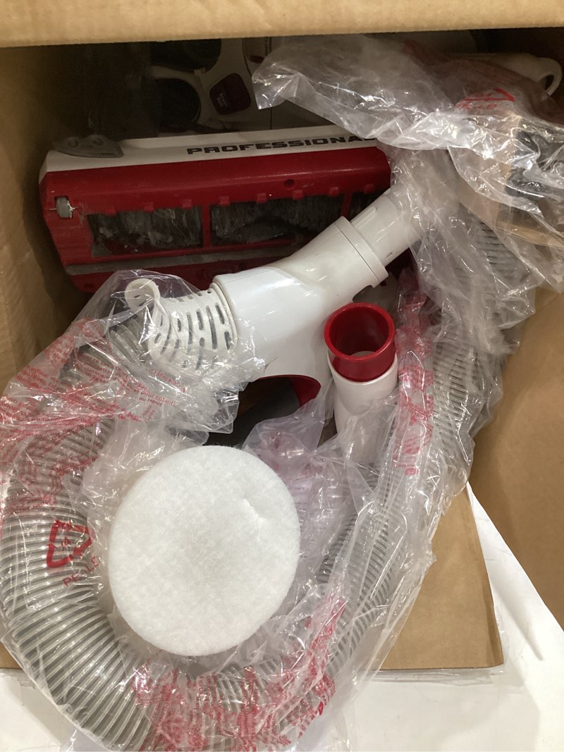 Condition photo showing As Is for shark upright vacuum cleaner | rotator lift-away | pet hair, carpet & hard floor cleaning | dusting brush, upholstery & crevice tools | hepa filter | swivel steering | headlights | white/red | nv501 rotator professional lift-away