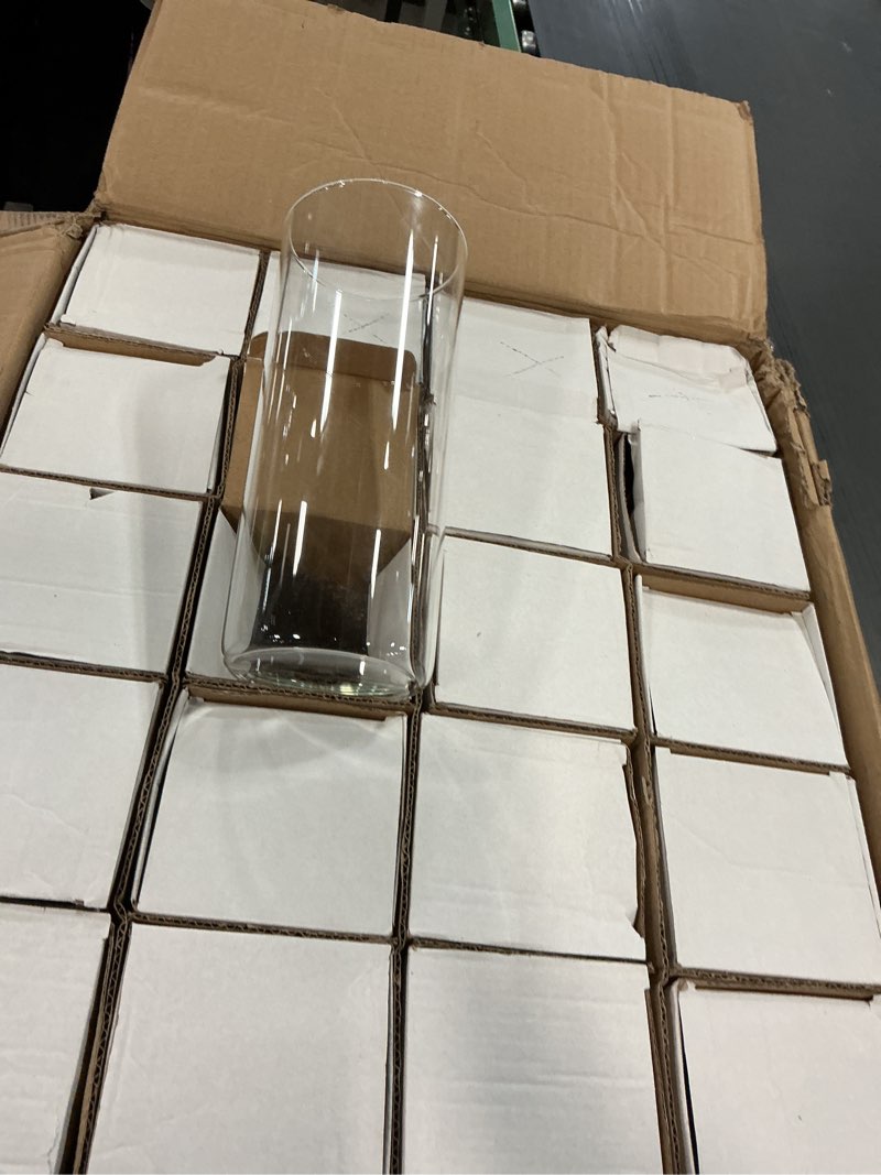 Condition photo showing As Is for Norme 20 Pcs Wedding Clear Glass Cylinder Vases Tall Table Flowers Vases 4 x 10 Inch Height Bulk Cylinder Candle Holders Glass Plant Hurricane Centerpiece for Summer Home Party Holiday Floral Fish