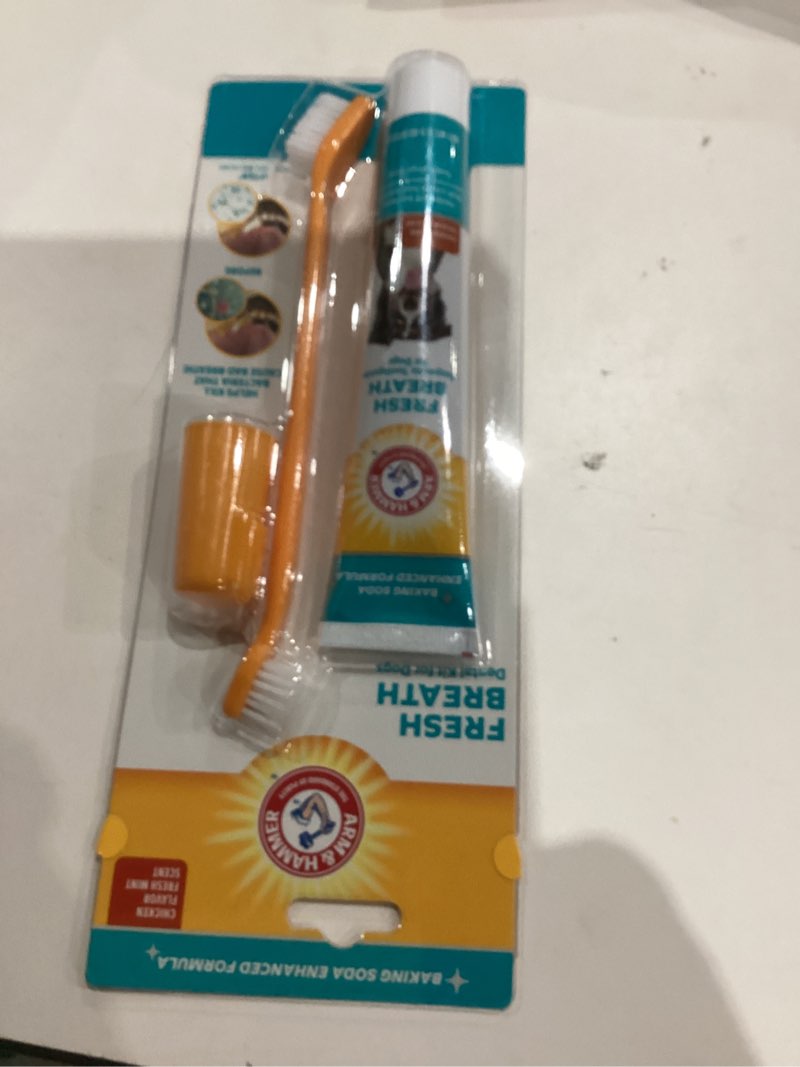 Condition photo showing New/Like New for Arm & Hammer for Pets Fresh Breath Enzymatic Dog Dental Care Kit - Includes Dog Toothpaste, Dual Sided Toothbrush and Fingerbrush - Bad Breath Treatment, Chicken Flavor, 2.5 Ounce Chicken 2.5 Ounce (Pack of 1)