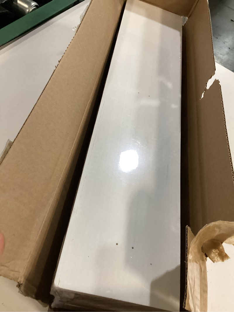 Condition photo showing Good Condition for floating nursery book shelves wall | pair of 24in scalloped white nursery book shelves for kids room | cloud shelves | easy to install baby bookshelf for nursery | nursery shelves for wall