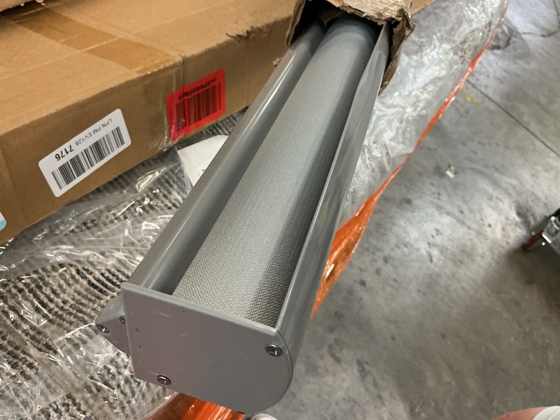 Condition photo showing As Is for grey roller blind 