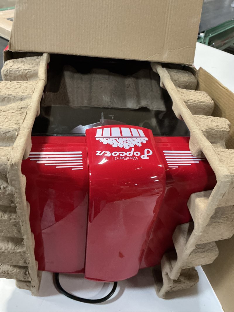 Condition photo showing Good Condition for West Bend Stir Crazy Movie Theater Popcorn Popper, Gourmet Popcorn Maker Machine with Nonstick Popcorn Kettle, Measuring Tool and Popcorn Scoop for Popcorn Machine, 4-Qt., Red