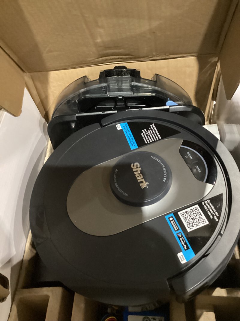 Condition photo showing As Is for Shark UR2500SR AI Ultra Robot Vacuum with Self-Empty Base, Bagless, 30-Day Capacity, LIDAR Navigation, Compatible with Alexa, WiFi Connected, Black