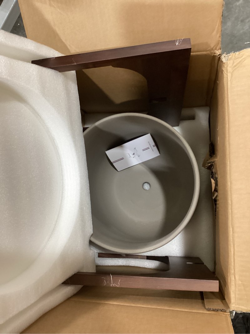 Condition photo showing Good Condition for le tauci 12 inch plant pot with acacia wood stand, ceramic large planters for indoor plants, indoor pots for plants office living room, cylinder planter with drainage hole and plug, neutral gray neutral gray 12 inch