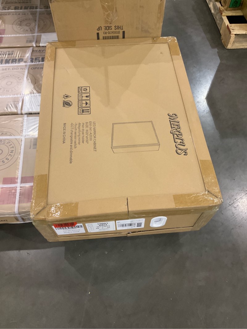 Condition photo showing As Is for MIRPLUS 20x30'' Bathroom Mirror Cabinet, Medicine Cabinet Mirror Jewelry Cabinet Storage Organizer Wall Mount, Three-Color Dimming Bathroom Vanity Mirror with Anti-Fog, Equipped with Hair Dryer Shelf 20x30''(wall Mounted)