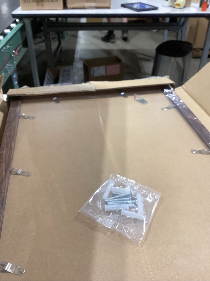 Condition photo showing Good Condition for 12x18 frame set of 2, rustic brown wood style, display 12 x 18 poster without mat or 8.5x11 picture with mat, wall mounting horizontal and vertical rustic brown 12x18 in